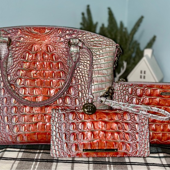 Brahmin Dutchbury Satchel Purse, Daisy Wristlet & Addy Wallet. - Picture 2 of 12